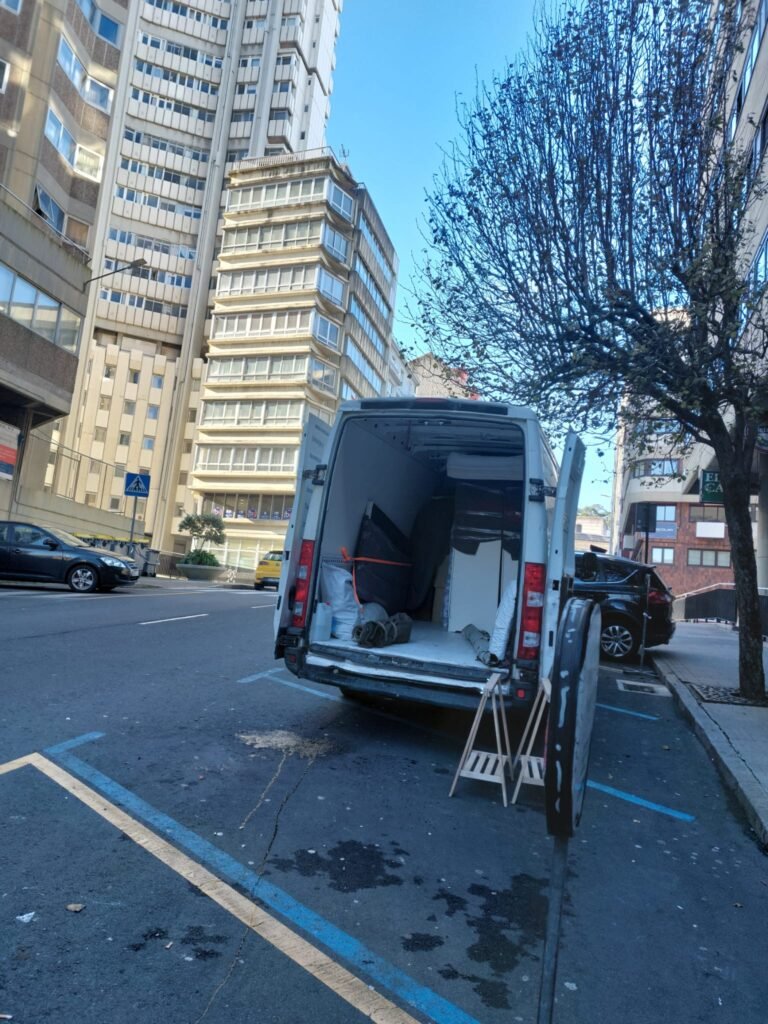 a van parked on the side of a street